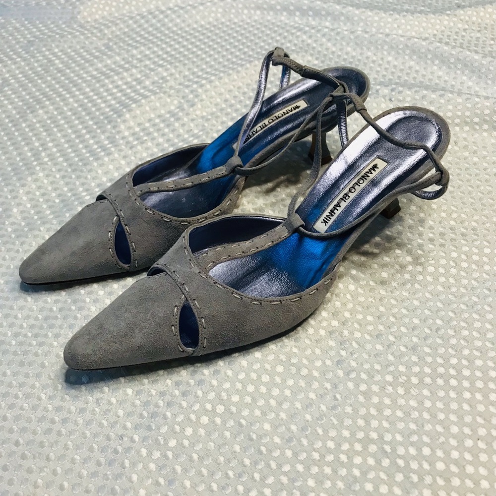 Manolo Blahnik Suede Gray Cut-Out Heels